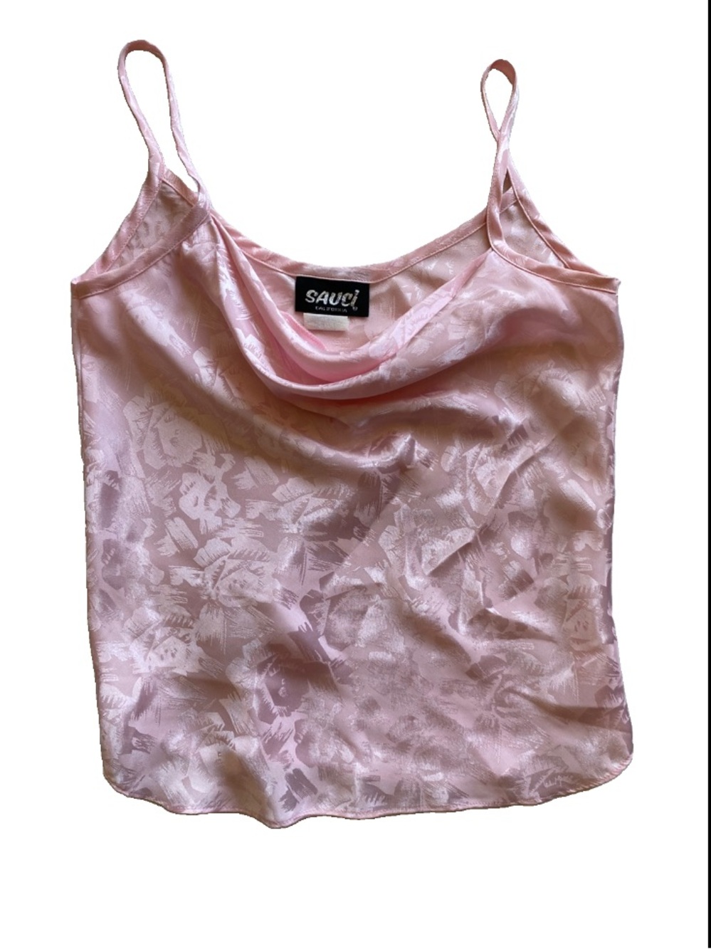Vintage Pink Camisole Tank Top Womens Med Floral Cowl Neck Coquette Sauci